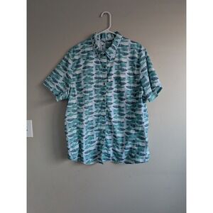 L.L.Bean Short Sleeve Button Up Shirt Men's 2X Plus Fish Print Casual Camping